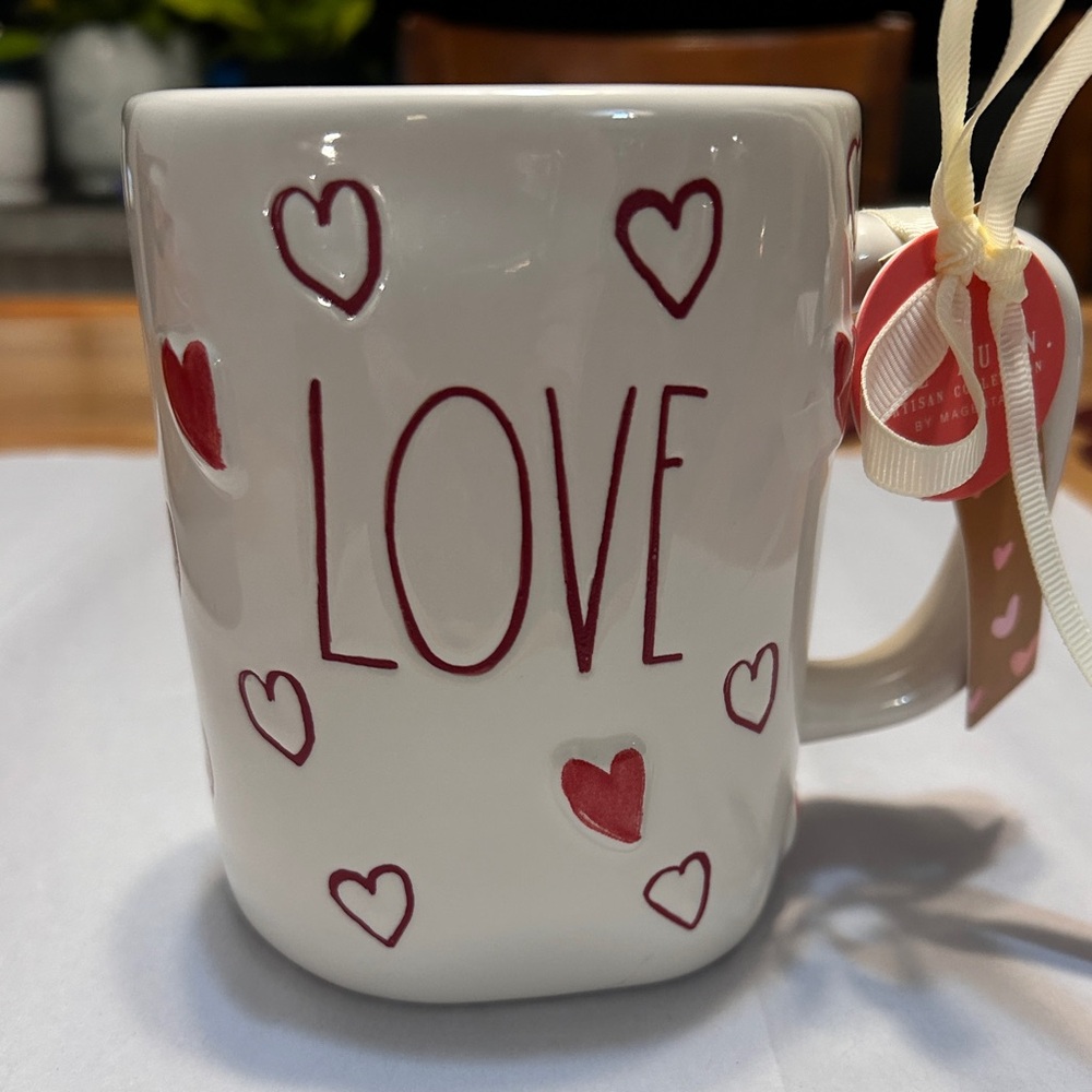 Rae Dunn White and Red Love Mug with Heart Accents